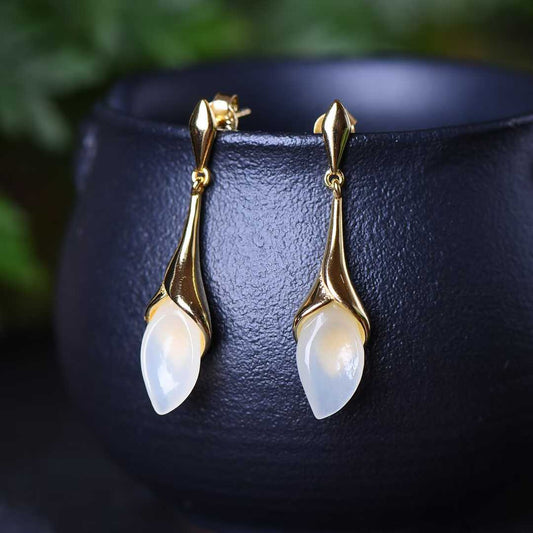 925 Silver Inlaid Nephrite Rose Earrings - jewelry - weilin.com