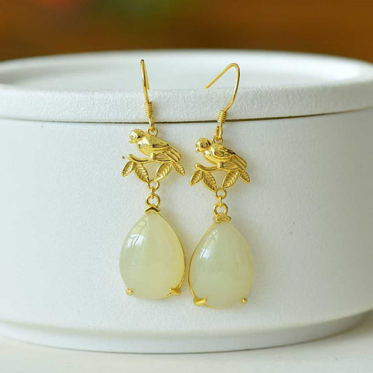925 Silver Nephrite "Double Happiness Arrives" Teardrop Earrings - jewelry - weilin.com