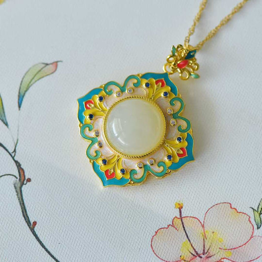 925 Sterling Silver Hetian Jade Domed Dunhuang Auspicious Cloud Pendant - Jewelry Weilin