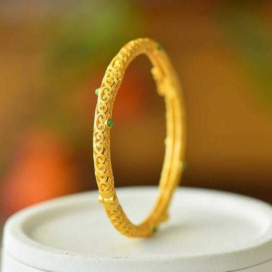 925 Sterling Silver Hetian Jasper Openwork Bracelet - Jewelry Weilin