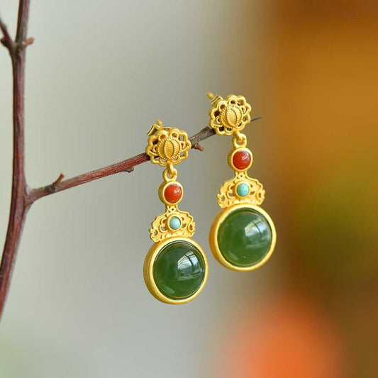 925 Sterling Silver Peace Circle Enamel Hetian Jasper Earrings - Jewelry Weilin