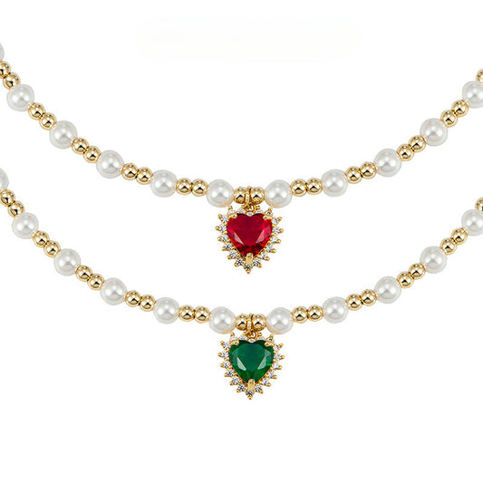 Hip-hop colored diamond heart necklace