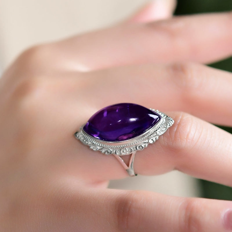 Natural Brazilian Amethyst Marquise Ring
