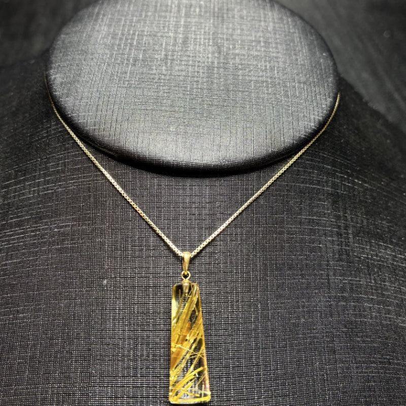 Natural Rutilated Quartz Square Plaque Collarbone Necklace
