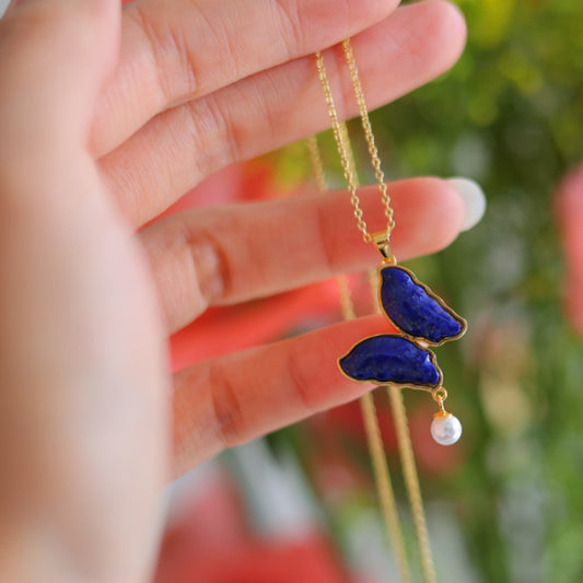 Natural Lapis Lazuli Butterfly Pendant