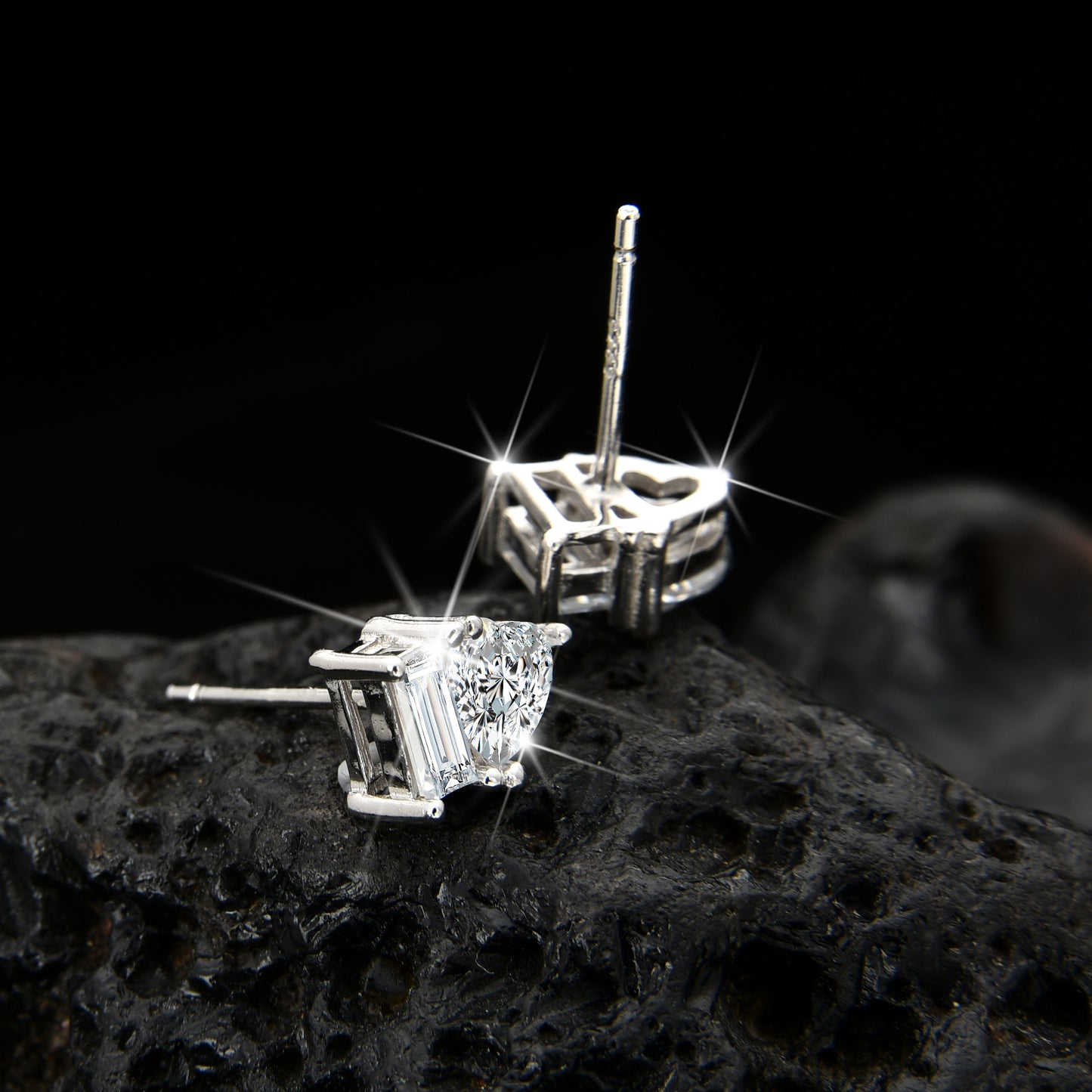 Simple high-end peach heart cubic zirconia earrings - jewelryweilin