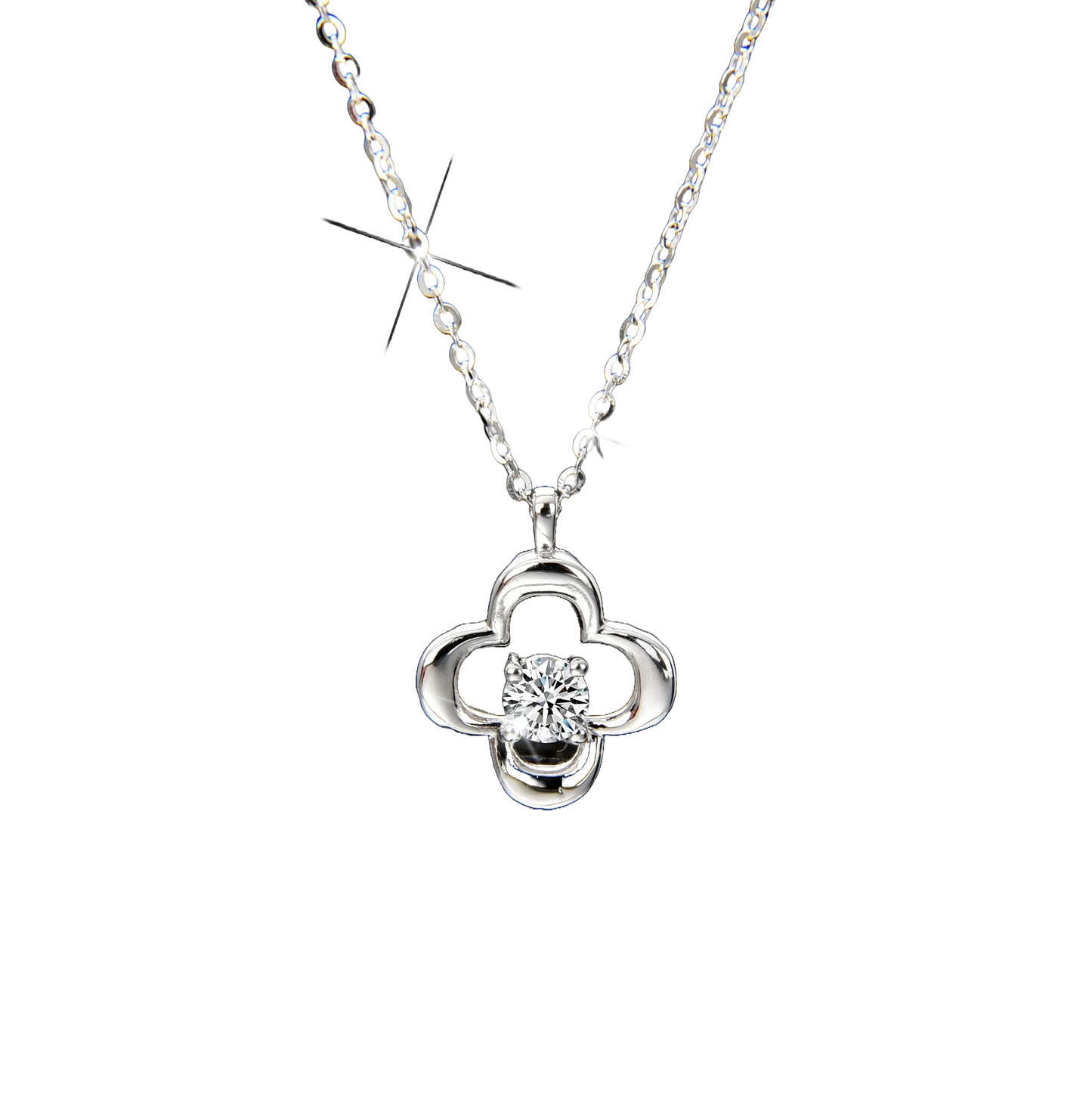 Hollow Four-Leaf Clover Zircon Pendant Necklace - jewelryweilin