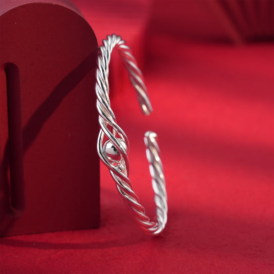 Chinese style multi-line braided sterling silver bracelet