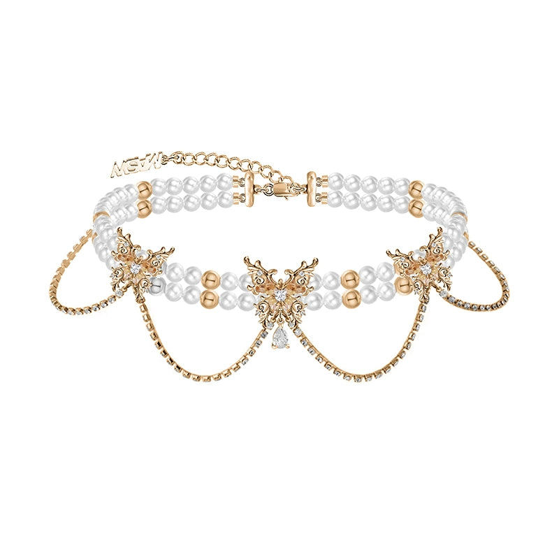 Butterfly dance highlight pearl butterfly necklace
