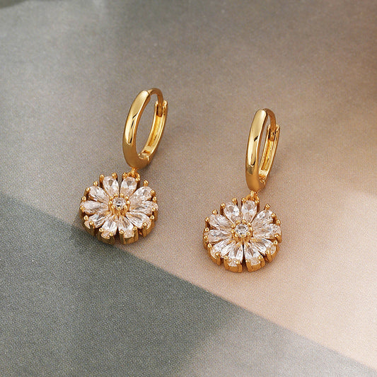 Simple and fashionable zircon flower earrings - jewelryweilin
