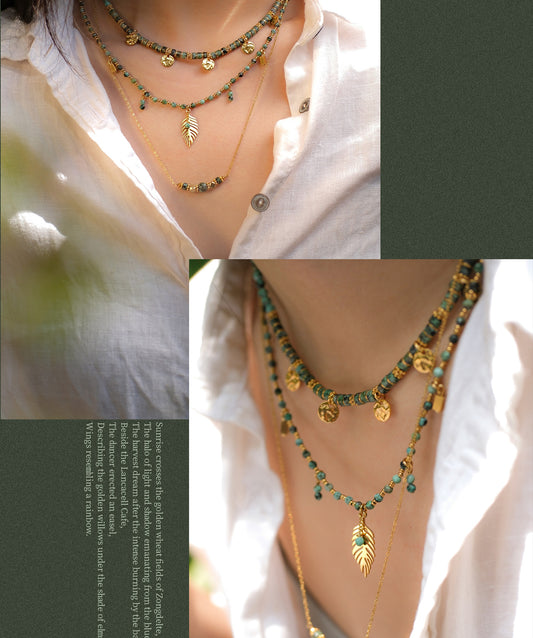 Ethnic-style green turquoise necklace