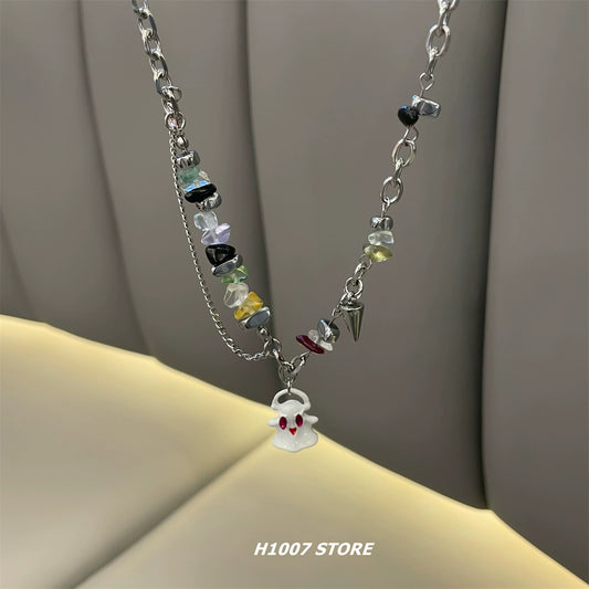 Hip Hop Black and White Ghost Beaded Necklace