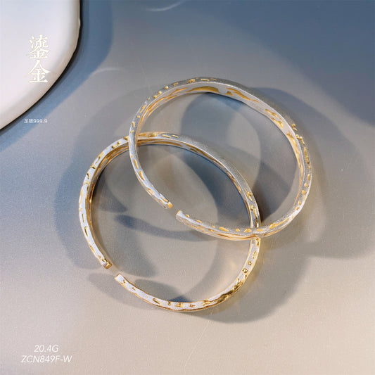 Chinese style gold-painted round stick sterling silver bracelet