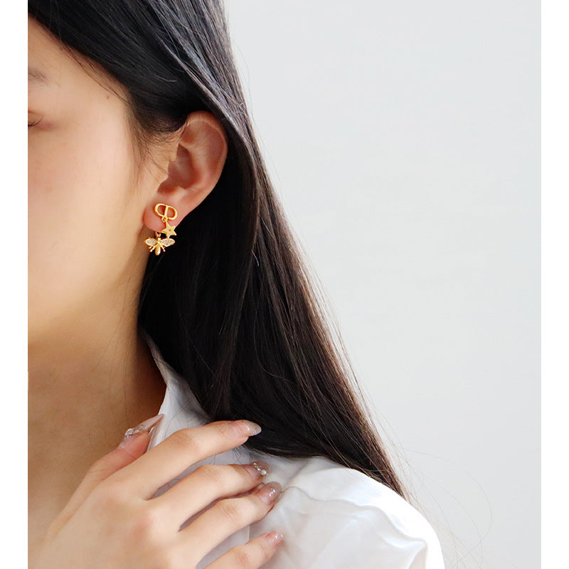 Vintage Personalized Zircon Star Bee Earrings - jewelryweilin