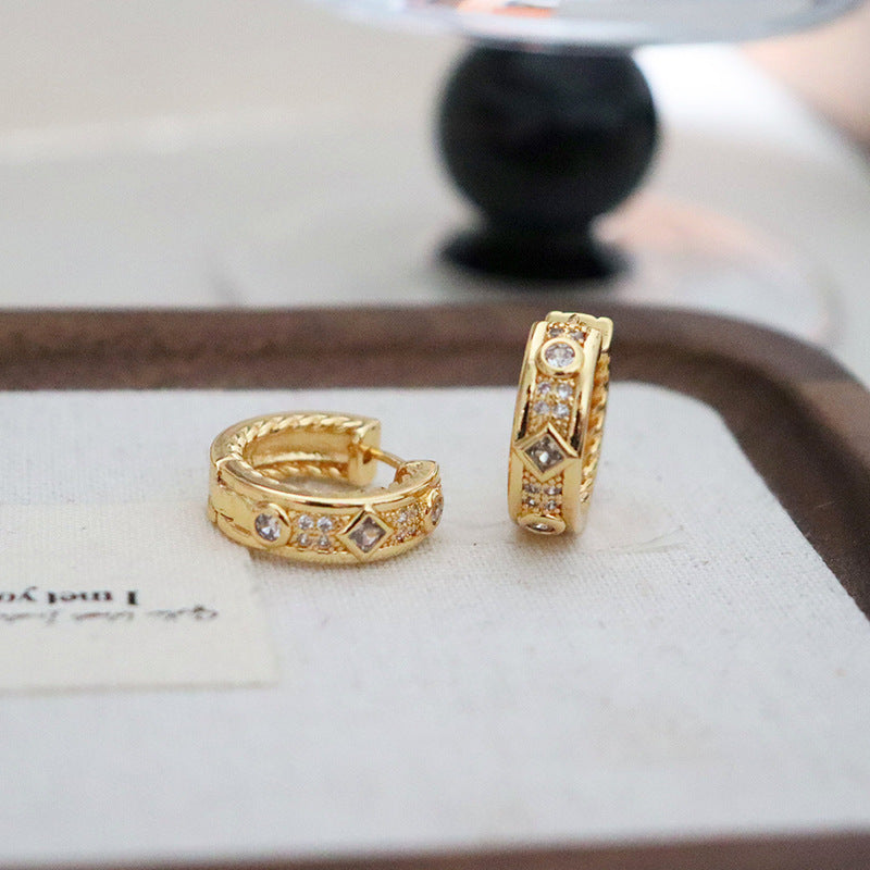 Designer gold micro-paved zircon exquisite earrings - jewelryweilin