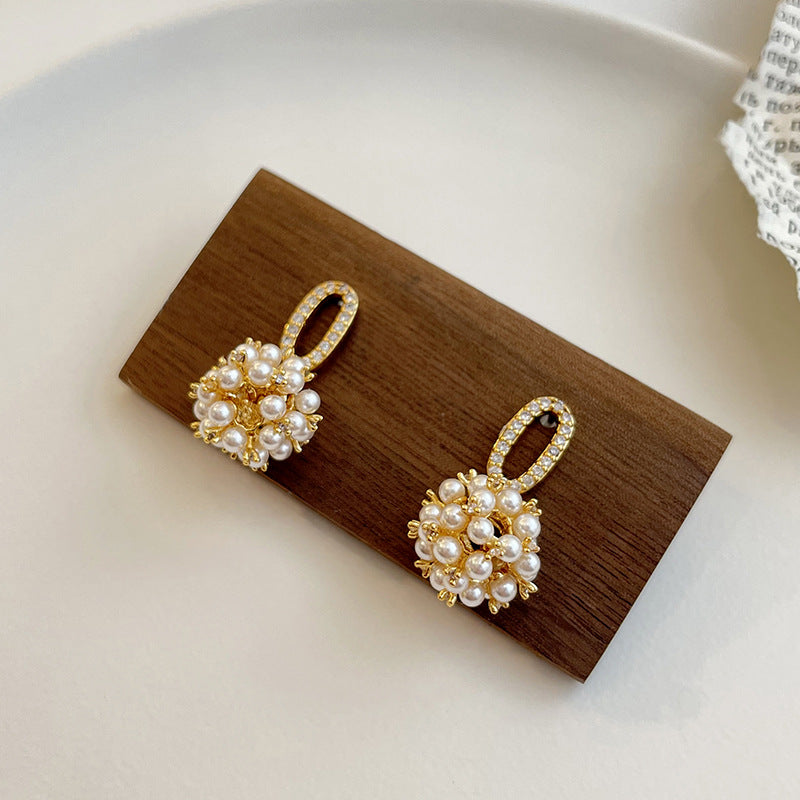 Noble and elegant vintage pearl zircon earrings - jewelryweilin