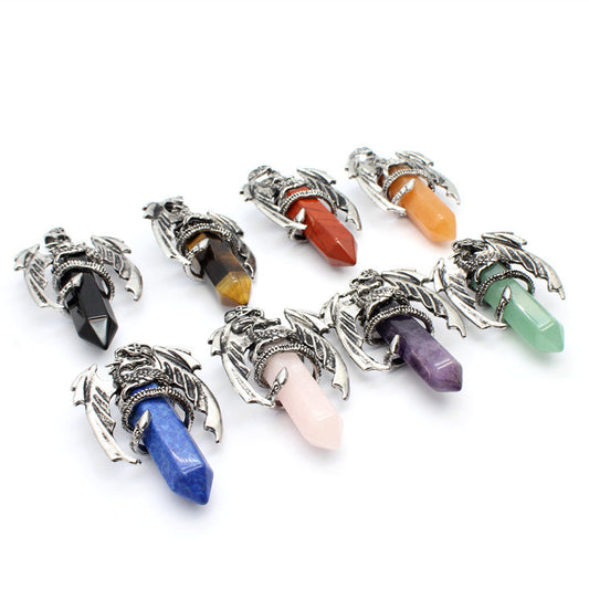 Vintage flying dragon hexagonal column crystal pendant