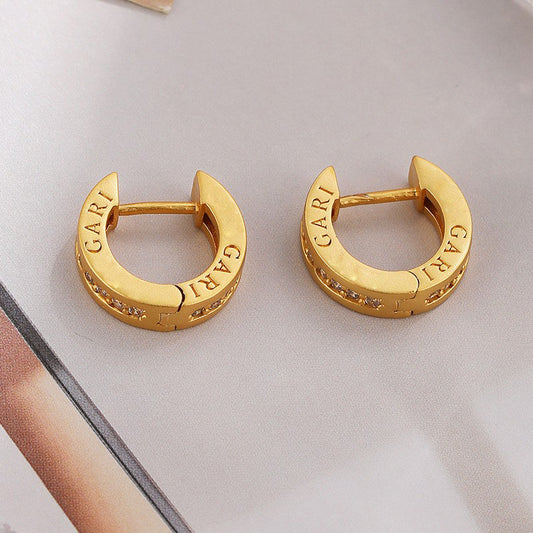 Simple high-end vintage zircon c-shaped earrings - jewelryweilin