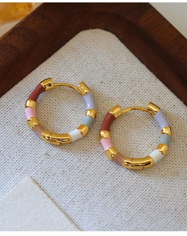 Retro personality colorful oil drip enamel earrings - jewelryweilin