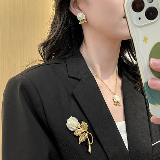 Elegant tulip flower silver needle earrings ladies necklace - jewelryweilin