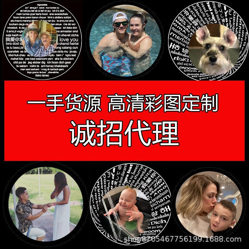 Color photo projection heart engraved braided rope bracelet