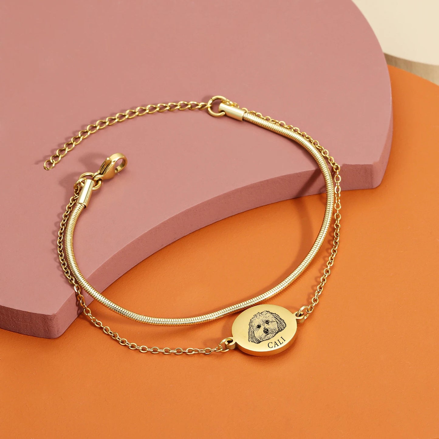 Pulsera de doble capa con retrato de mascota grabado