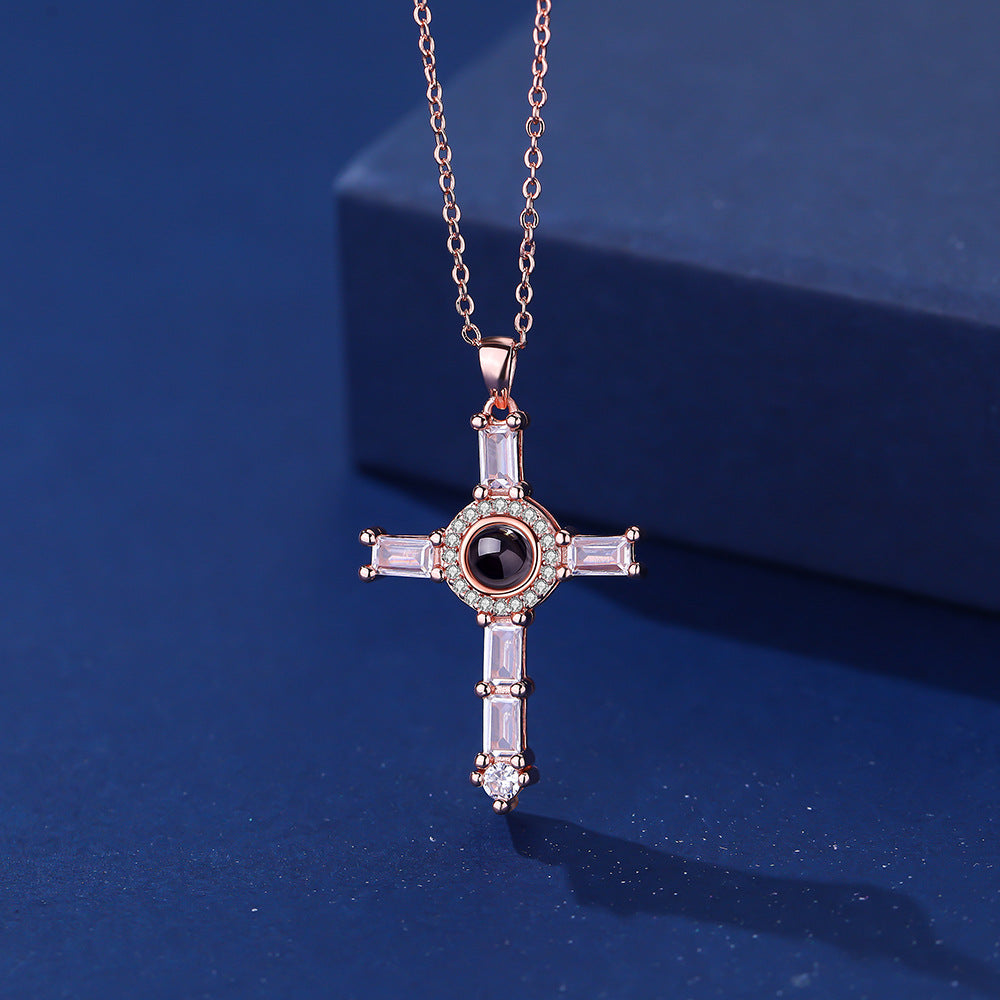 Photo Projection Cross Diamond-inlaid Necklace