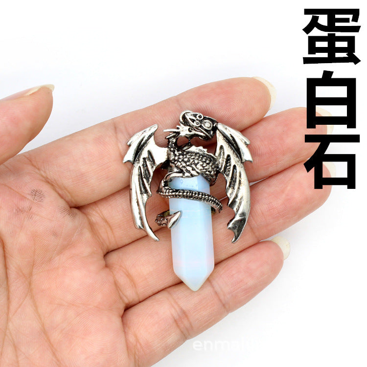 Vintage flying dragon hexagonal column crystal pendant
