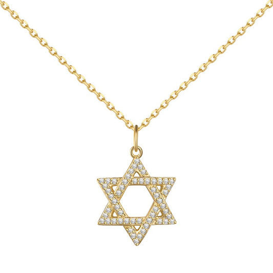Fashionable and exquisite personality zircon six-pointed star pendant necklace - jewelryweilin