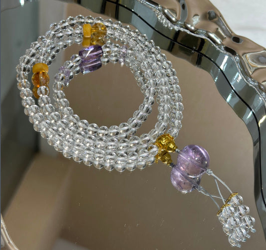 Natural White Crystal 108-Bead Mala Necklace