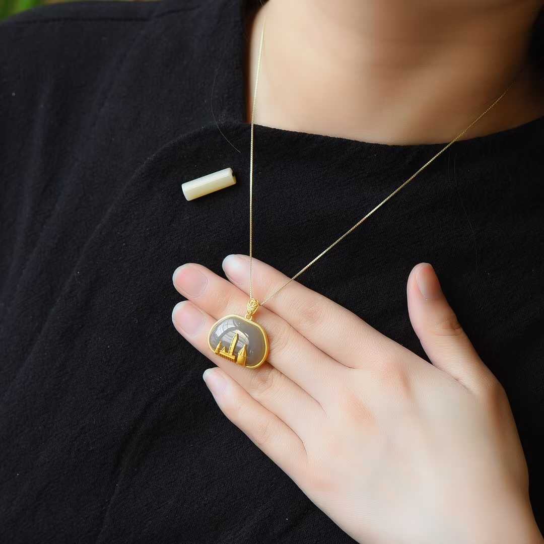 Ancient Craft Silver Inlaid Hetian Nephrite "Smoky Purple" Pendant - jewelry - weilin.com