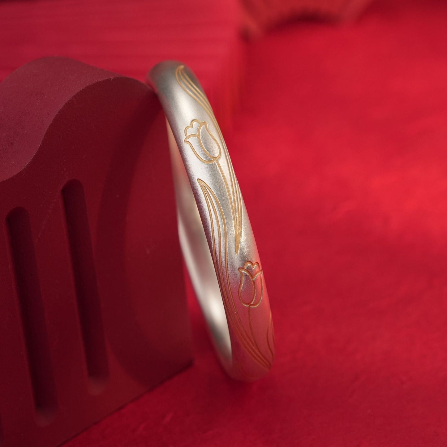 Ancient gold - painted rose sterling silver bracelet - jewelry - weilin.com