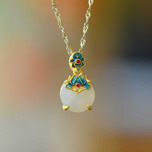 Ancient - Style Silver & Hetian Nephrite Flat Orchid Jewelry Set - jewelry - weilin.com