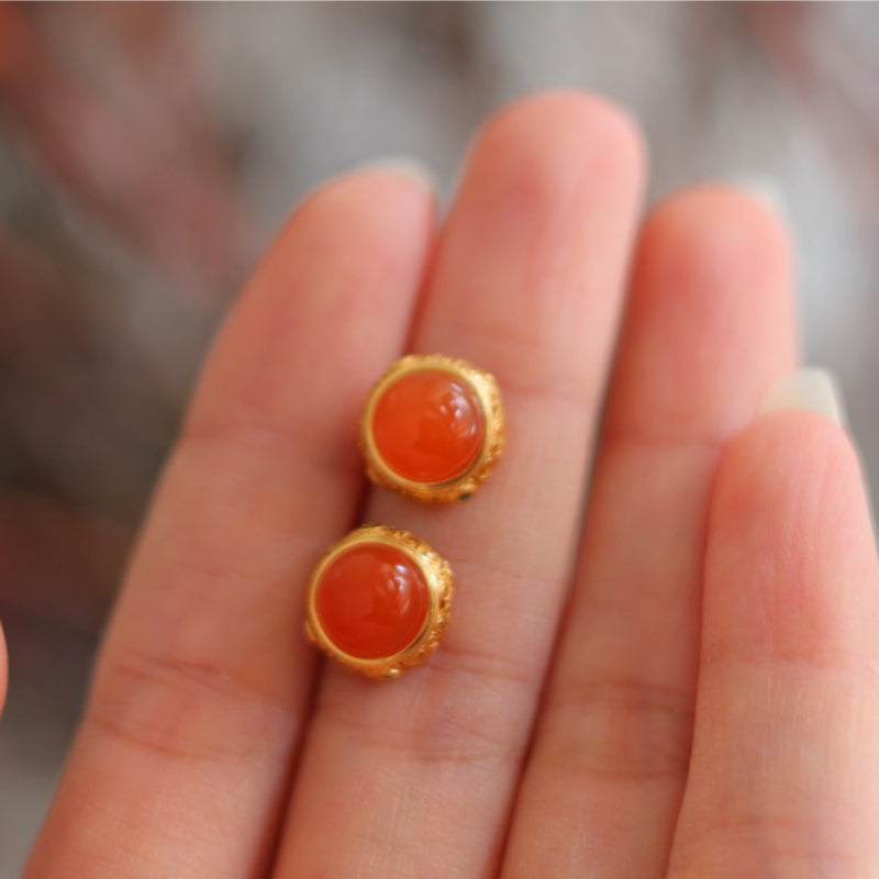 Natural Nanhong Agate Stud Earrings
