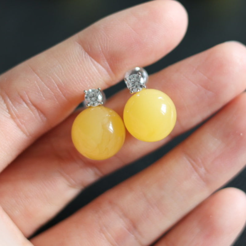 Natural Raw Ore Amber Stud Earrings