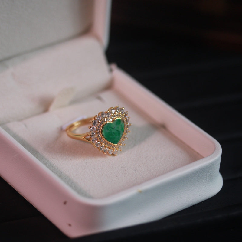 Natural Myanmar Jadeite Ring, Heart-Shaped Design