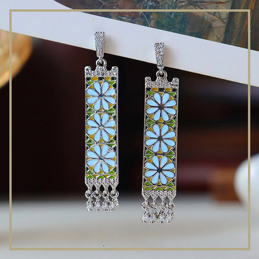 Vintage exquisite dopamine flower tassel earrings - jewelryweilin