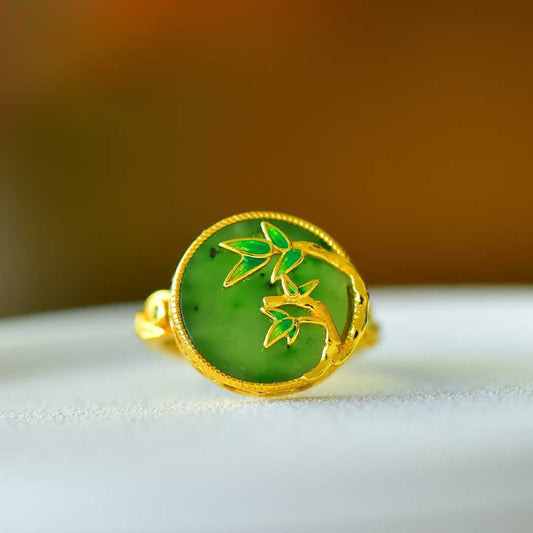 925 Silver Inlaid Green Jadeite "Steady Progress" Ring