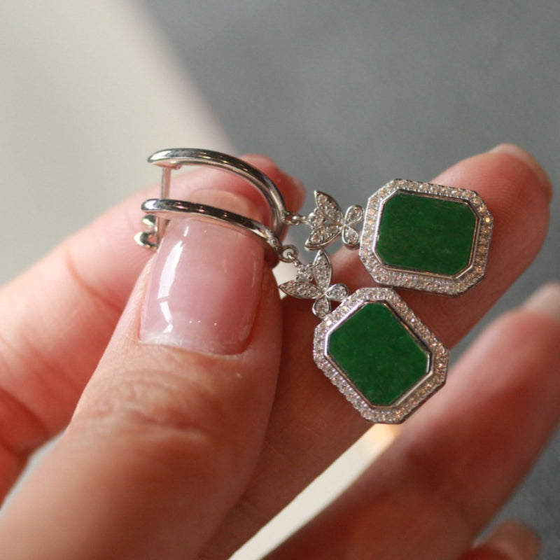 Natural Burmese Jadeite Peace Buckle Earrings