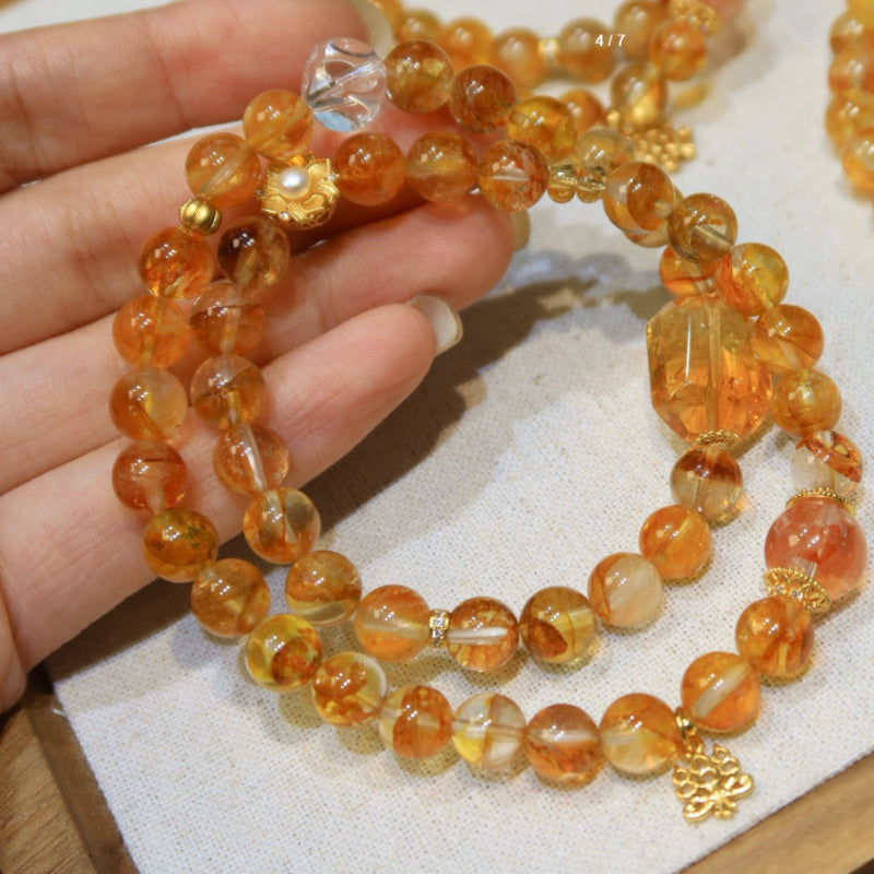 Natural Yellow Floral Amber Bracelet