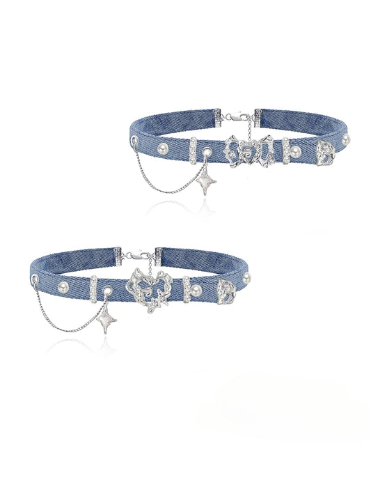 Choker Heart-shaped Denim Collar Chain Necklaces