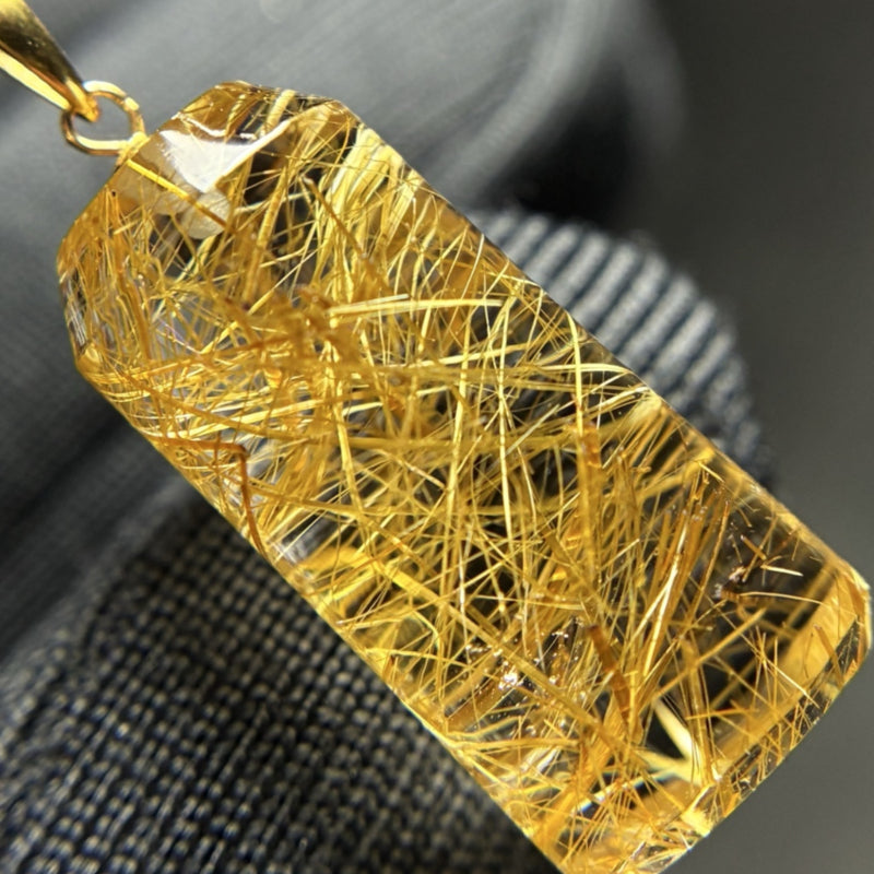 Natural Rutilated Quartz Cylindrical Collarbone Pendant