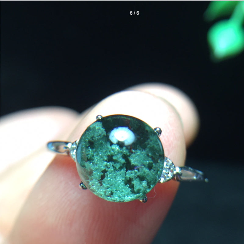 Natural Green Phantom Quartz Treasure Bowl Fortune Bead Ring