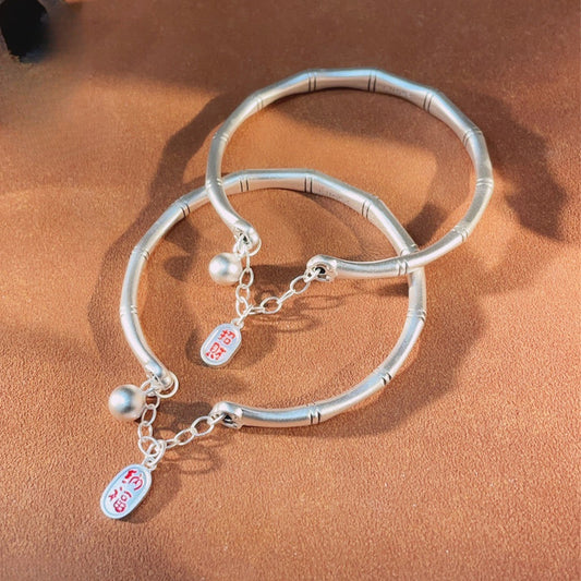China ancient bamboo fortune - bringing sterling silver couple bracelet - jewelry - weilin.com