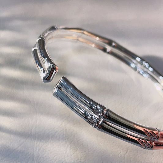 China double - layer bamboo open - end sterling silver bracelet - jewelry - weilin.com