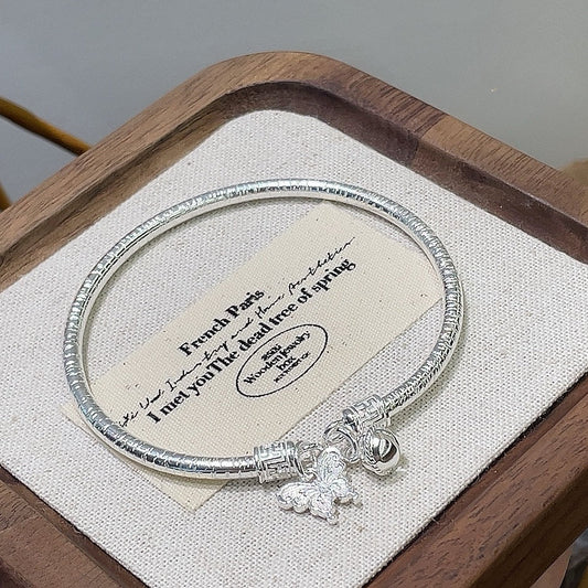 China round stick hanging bell butterfly sterling silver bracelet - jewelry - weilin.com