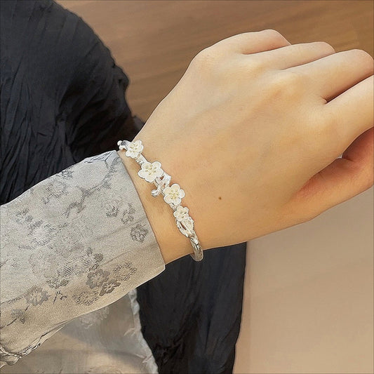 China sterling silver plum blossom open bracelet - jewelry - weilin.com