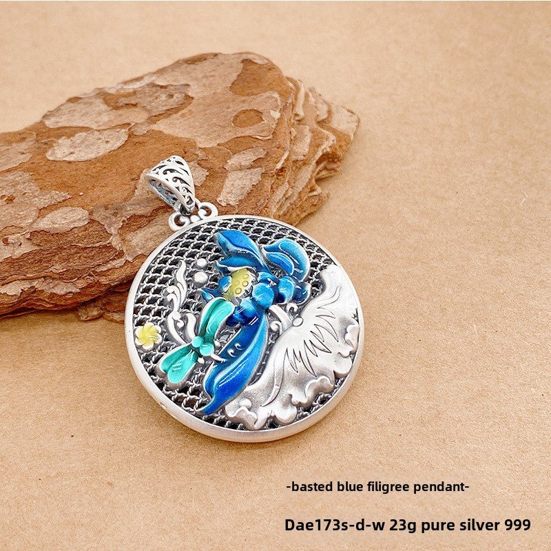 Chinese Colorful Lotus Sterling Silver Pendant - jewelry - weilin.com