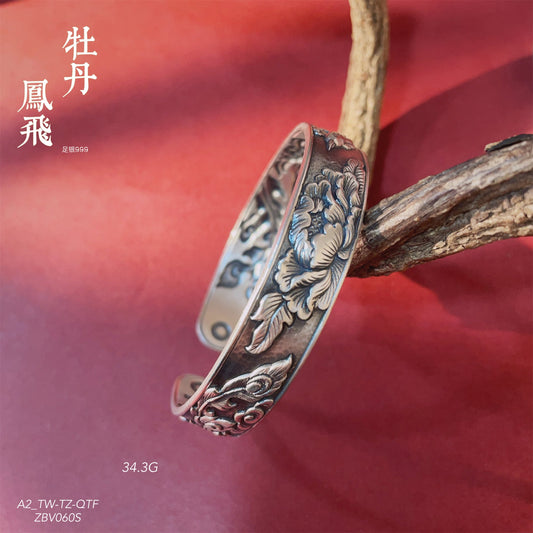 Chinese frosted pattern sterling silver bracelet - jewelry - weilin.com