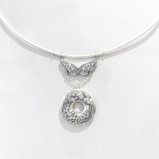 Chinese Peace Buckle Carved Sterling Silver Pendant Necklace - jewelry - weilin.com